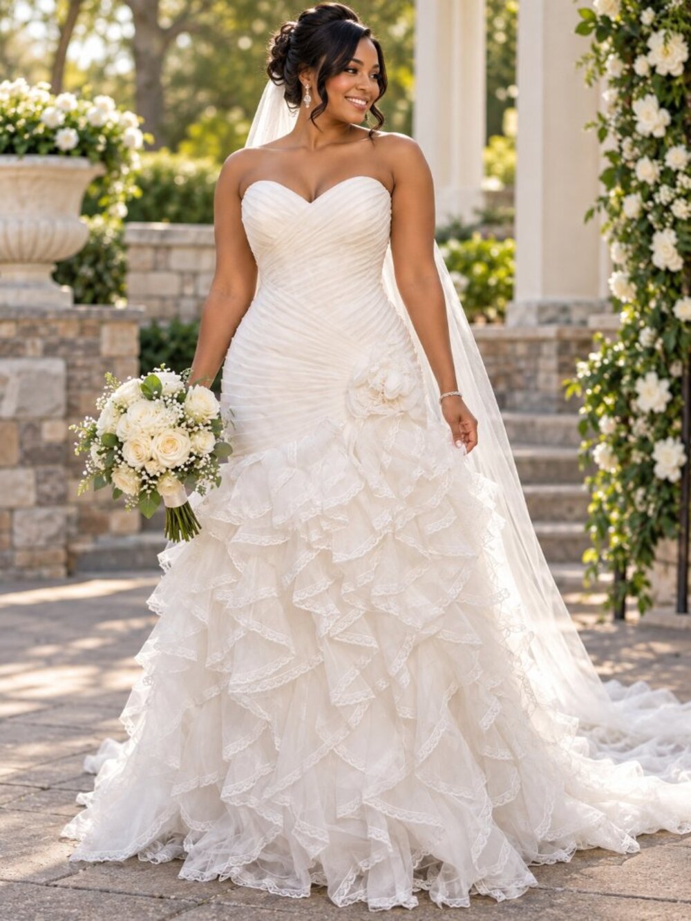 Two by Rosa Clara Ruffle Lace White Strapless Wedding Dress Size 20